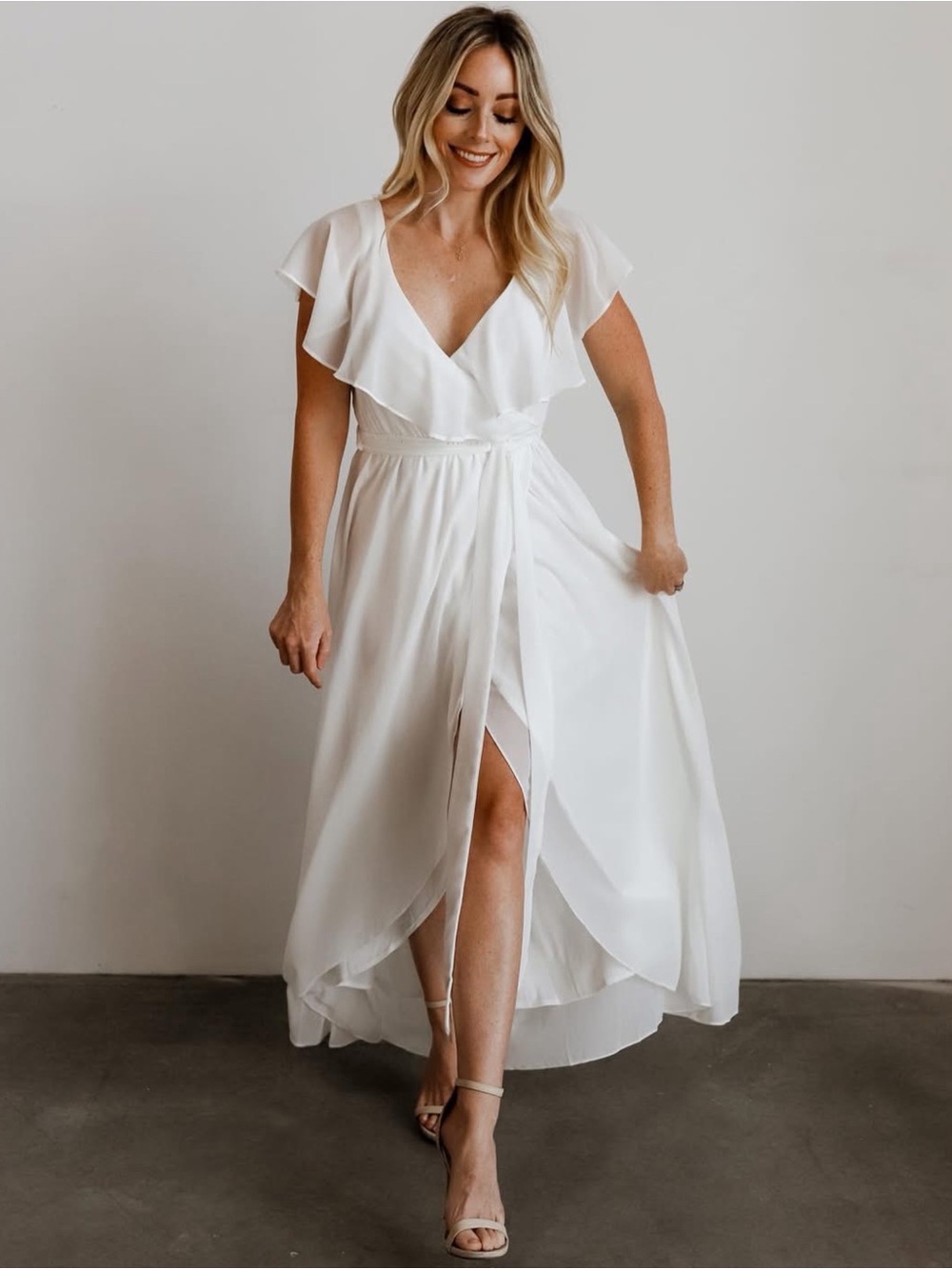 NWT Baltic Born Katya White Ruffle Chiffon Bridal Maxi Dress